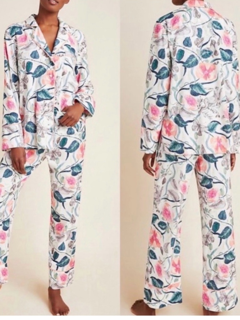 Anthropologie Malin Gyllensvaan Magnolia Flannel Pajama Sleep Pant Top Set M
